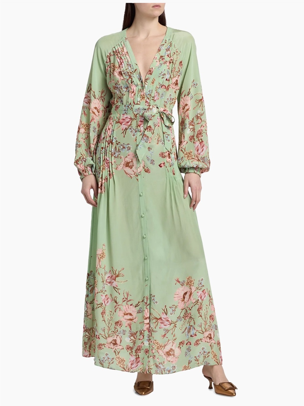 NWT Hemant and Nandita Ezra floral pin-tuck Maxi Dress Sz M - Picture 3 of 7